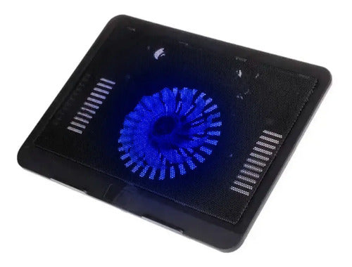 Base Notebook Ventilador Usb Fan Coolers Laptop Luz Led Azul Negro Azul