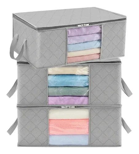 Bolsa Organizadora Almacenamiento Ropa Sabanas Pack X3 Gris