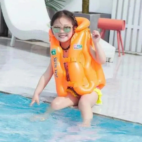 Chaleco Salvavidas Niños Flotador Inflable Seguridad Naranja Claro S