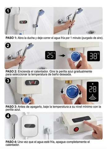 Calentador De Agua Instantáneo Eléctrico De 3 Kw Para Ducha Blanco
