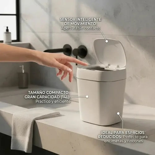 Basurero Automatico Recargable 14l Sensor Inteligente Lujo Blanco