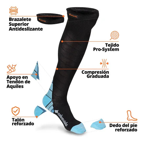 Pack 3 Calcetines Compresión Con Infusión De Cobre 15-20mmhg Azul Logo 34-39