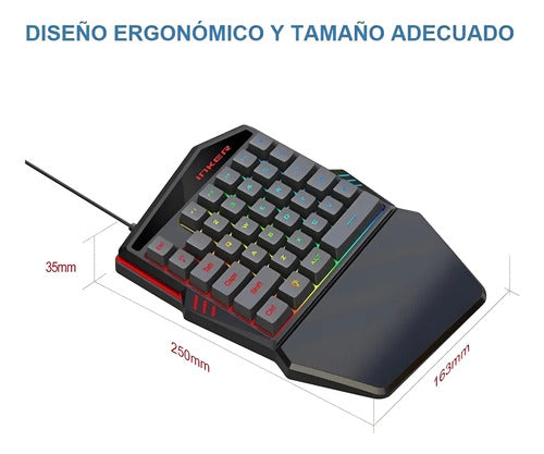 Teclado Gamer Una Mano Iluminado Led Rgb Usb Medio Cuerpo Negro 100