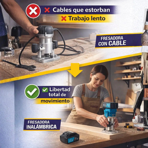 Fresadora Inalambrica Router 2 Baterias Rebajadora Madera