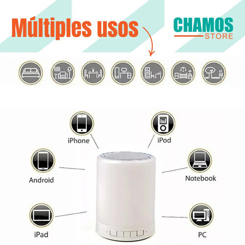 Parlante Portátil Táctil Bluetooth Con Luces Led Blanco