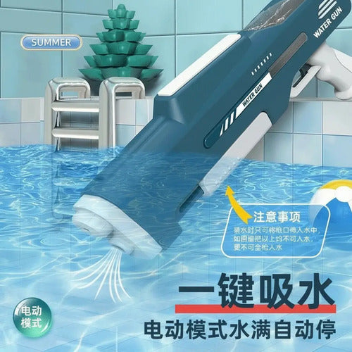 Pistola De Agua Eléctrica Grande Para Niños Disparo Continuo Azul
