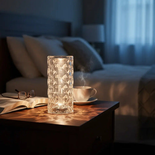 Lámpara Led De Velador Mesa Efecto Cristal Recargable Usb Transparente