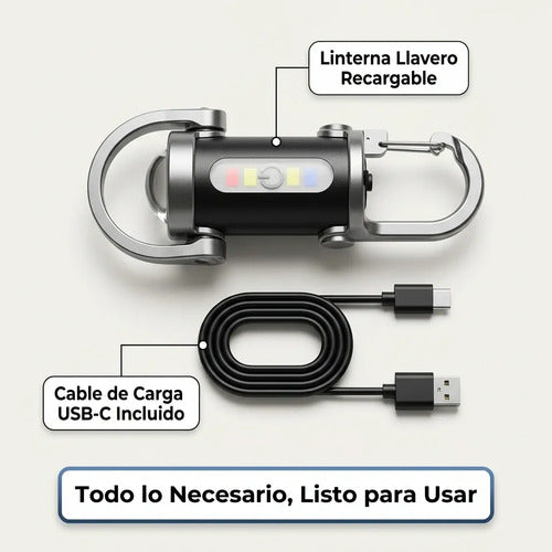 Linterna Llavero Recargable Led Usb Miniclip Potente Baliza Luz Blanca Baliza Estroboscópica Lampara Negro