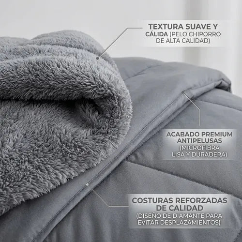 Cobertor Cubrecama Sherpa Chiporro Peludo Invierno 2.5 Plaza Gris Liso