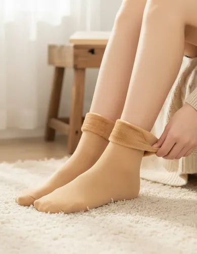 Pack X12 Pares Calcetines Térmicos Calcetas Cortas Forradas Beige Unicolor Unica