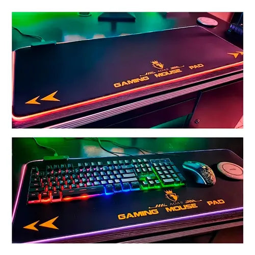 Mousepad Gamer Xl Aoas S4000 Rgb Antideslizante 80x30cm Negro Impermeable Led