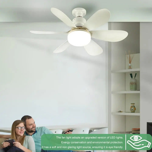 Ventilador De Techo Con Luz Led E27 Silencioso Control Blanco Plástico 5
