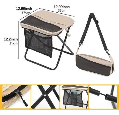 Silla Taburete Plegable Portátil Multifuncional Estructura Beige
