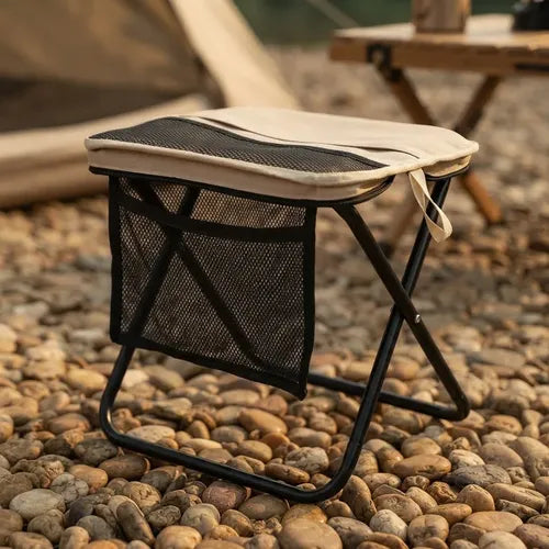 Silla Taburete Plegable Portátil Multifuncional Estructura Beige