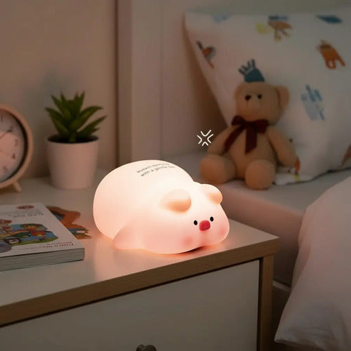 Lámpara De Noche Chancho Cerdo Silicona Regulable Recargable