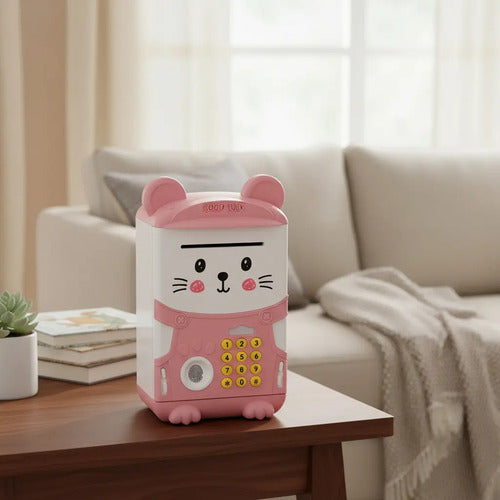 Alcancia Gatito Ahorro Electrónica Sonido Y Contraseña Gatito Rosa