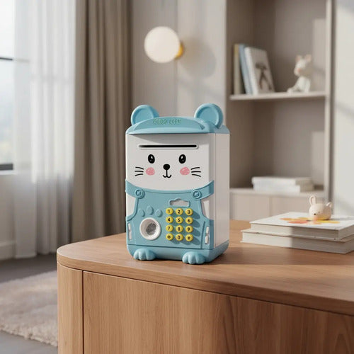 Alcancia Gatito Ahorro Electrónica Sonido Y Contraseña Gatito Celeste