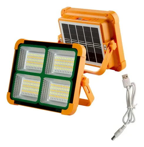 Lampara De Emergencia Foco Solar Recargable Led Con Power Bank Naranja