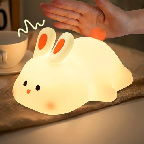 Lampara De Noche Conejo Suave Silicona Portátil Recargable Blanco