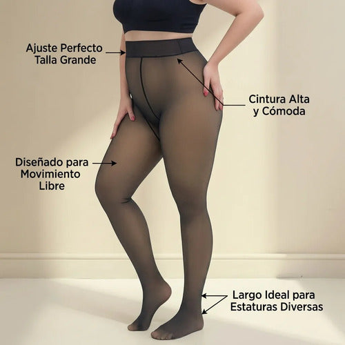 Calza Efecto Piel Panty Chiporro Invierno Forro Talla Grande Negro Lisa Xxl