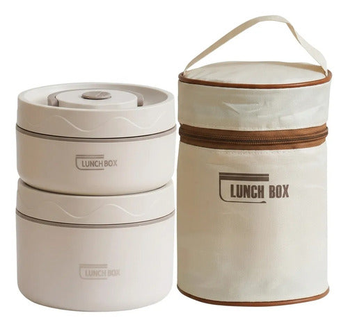 Lonchera Fiambrera Bento Térmica Contenedor Acero Inoxidable Beige