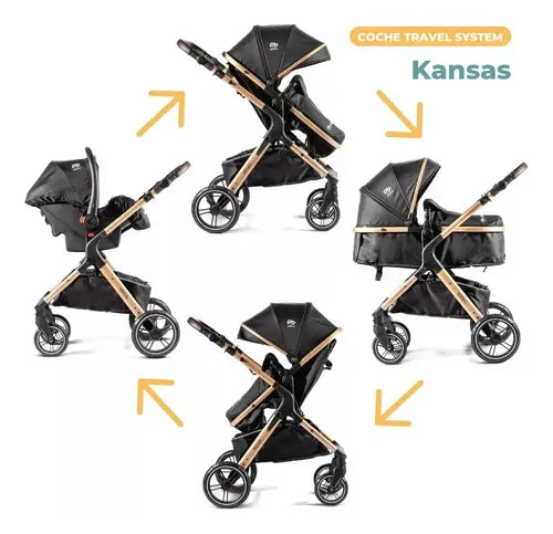 Coche Cuna Travel System Plegable Pikaboo Kansas Negro Negro Negro/dorado