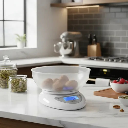 Balanza Digital Pesa Cocina + Bowl Medidor Repostería 5kg Blanco