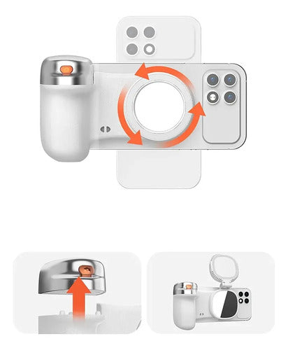 Soporte Magnético Cámara Teléfono Grip Giratorio Fotografía Blanco