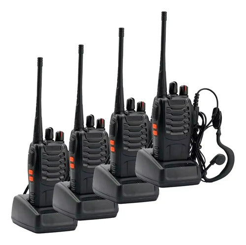 Kit X 4 Handy Baofeng Radio Walkie Talkie Bf888s 16ch Uhf + Auricular Manos Libres Bandas De Frecuencia 16 Color Negro