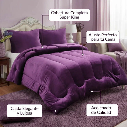 Cobertor Cubrecama Sherpa Chiporro Peludo Invierno 2.5 Plaza Violeta Oscuro Liso