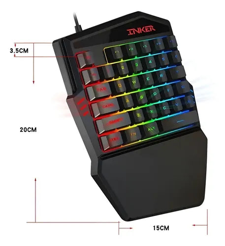 Teclado Gamer Una Mano Iluminado Led Rgb Usb Medio Cuerpo Negro 100