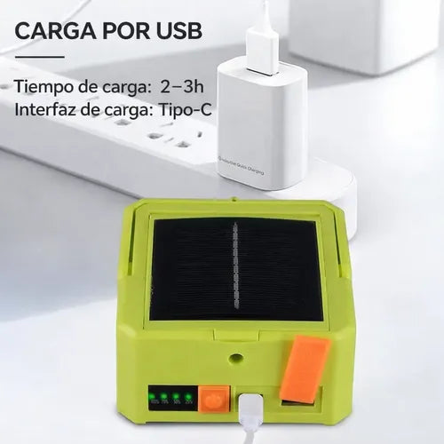 Mini Lampara Emergencia Solar Portátil Recargable 100w Usb Verde Claro