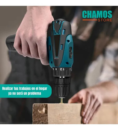 Taladro Destornillador Inalambrico 2 Baterias 12v Azul 110/220v 50 Hz X 60 Hz
