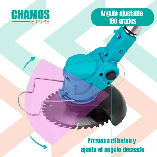 Cortadora De Césped Pasto Inalámbrica 2 Baterías Accesorios Azul