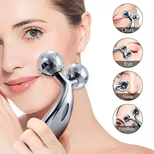 Rodillo Masajeador Facial Corporal 3d Dos Cabezales Plateado