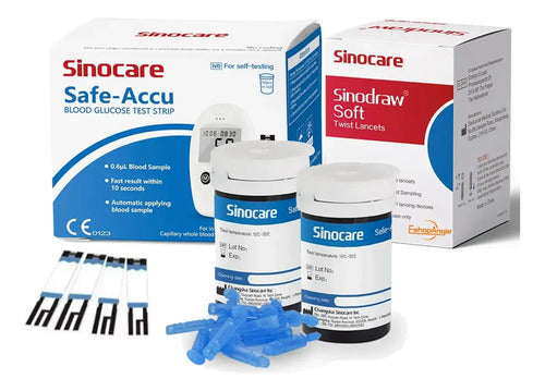 50 Tiras Reactivas 50 Lancetas Sinocare Medición Glucosa Blanco