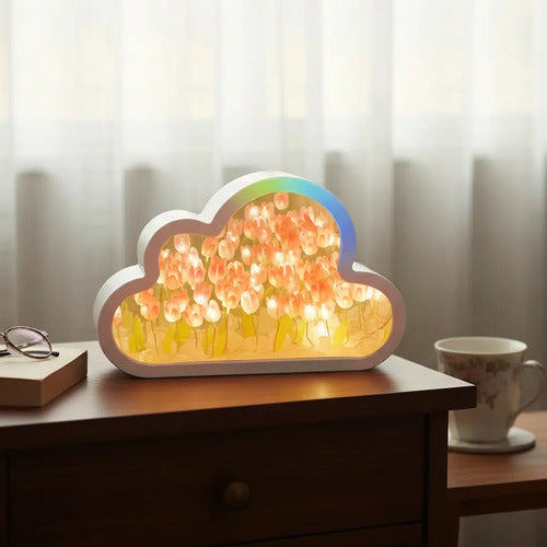 Lámpara De Nube Blanca Tulipanes Decoración Espejo Adorno Blanco