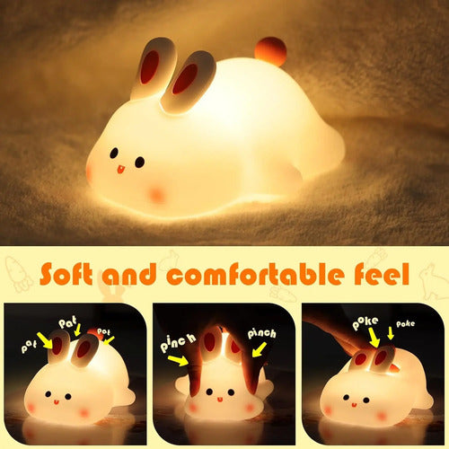 Lampara De Noche Conejo Suave Silicona Portátil Recargable Blanco