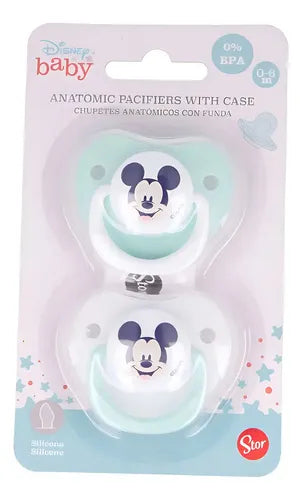 Pack X2 Chupetes Stor Disney Baby Silicona Anatómica Mickey Mouse 0-6 Meses Azul