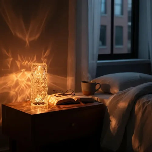 Lámpara Led De Velador Mesa Efecto Cristal Recargable Usb Transparente