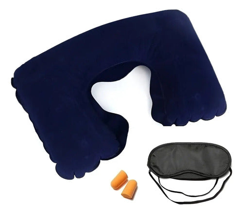 Kit De Viaje Almohada Tapones Para Oídos Y Antifaz Azul
