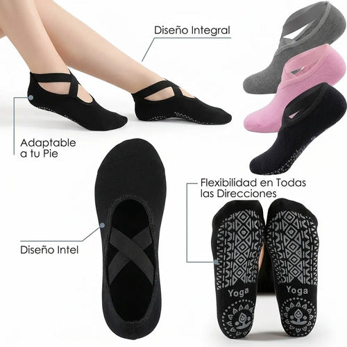 Calcetines Antideslizantes Comodos Yoga Pilates Set X3 3 Colores Unicolor Unica