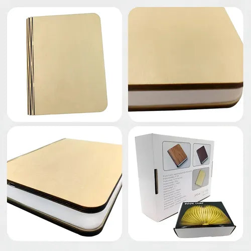 Lámpara De Mesa Libro Madera Plegable Portátil 3d Recargable Madera Beige