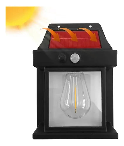 Farol Solar De Pared Sensor Movimiento Luz Cálida Exterior Negro