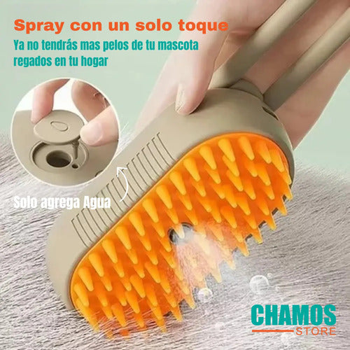 Cepillo Vaporizador Masajeador Quita Pelo Perros Y Gatos Caqui