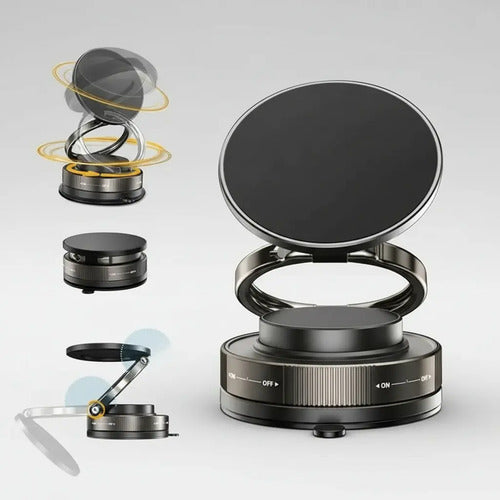 Soporte Magnético 360° Plegable Resistente Ventosa Ajustable Negro