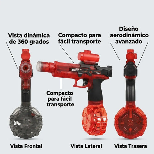 Juguete Pistola Agua Eléctrica Automática Luz Recargable Rojo