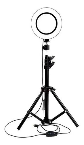 Aro De Luz Led 20cm + Tripode 1,60 Mtrs Tiktok Youtube Negro