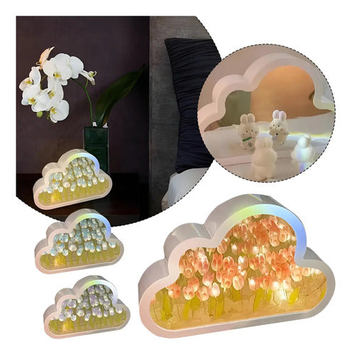 Lámpara De Nube Blanca Tulipanes Decoración Espejo Adorno Blanco