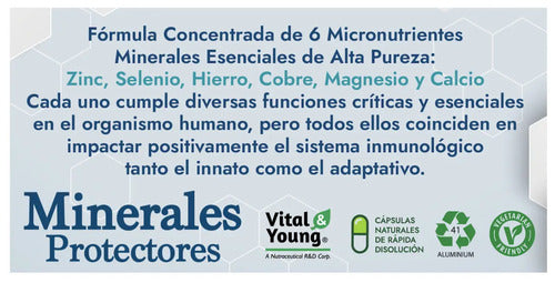Minerales Protectores Zinc Selenio Hierro Cobre Magnesio Calcio. Frasco X 60 Cápsulas. V&y. Sin Sabor